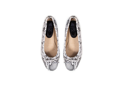 Ballet Flat - Cream and grey snakeprint