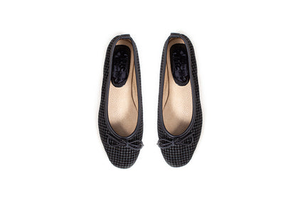 Ballet Flat - black leather with silver detail
