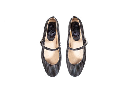 Mary Jane ballet flats - black leather with silver detail