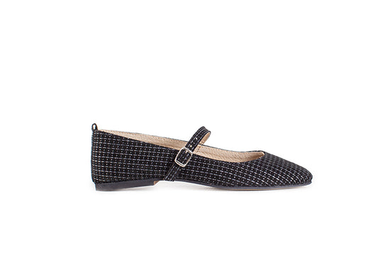 Mary Jane ballet flats - black leather with silver detail
