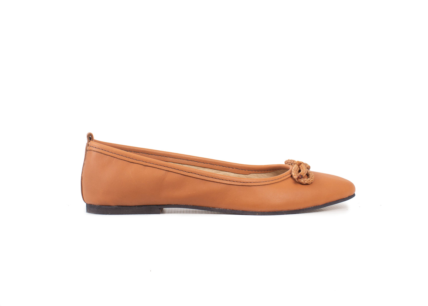 Ballet flat - tan leather with rope bow