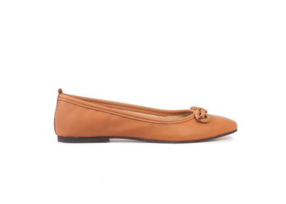 Ballet flat - tan leather with rope bow