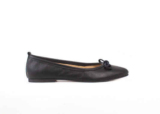 Ballet flat - black leather with rope bow