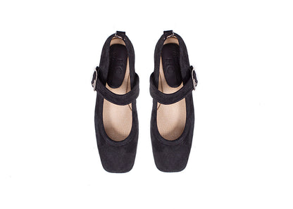 Mary Jane square toe - black suede leather