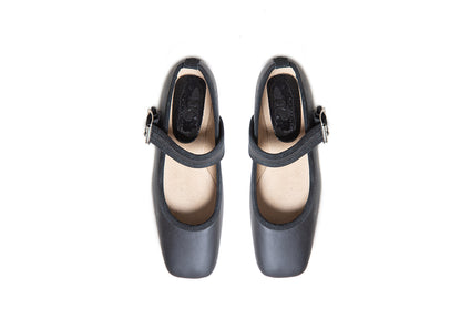 Mary Jane square toe - black leather with suede trim