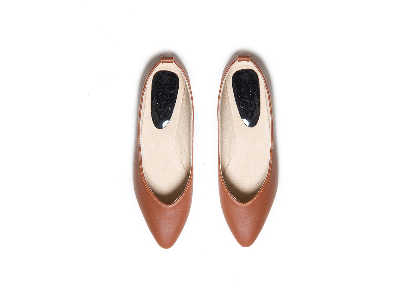 Pointed V Flat - tan leather