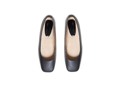 Ballet Flat - square toe, black leather