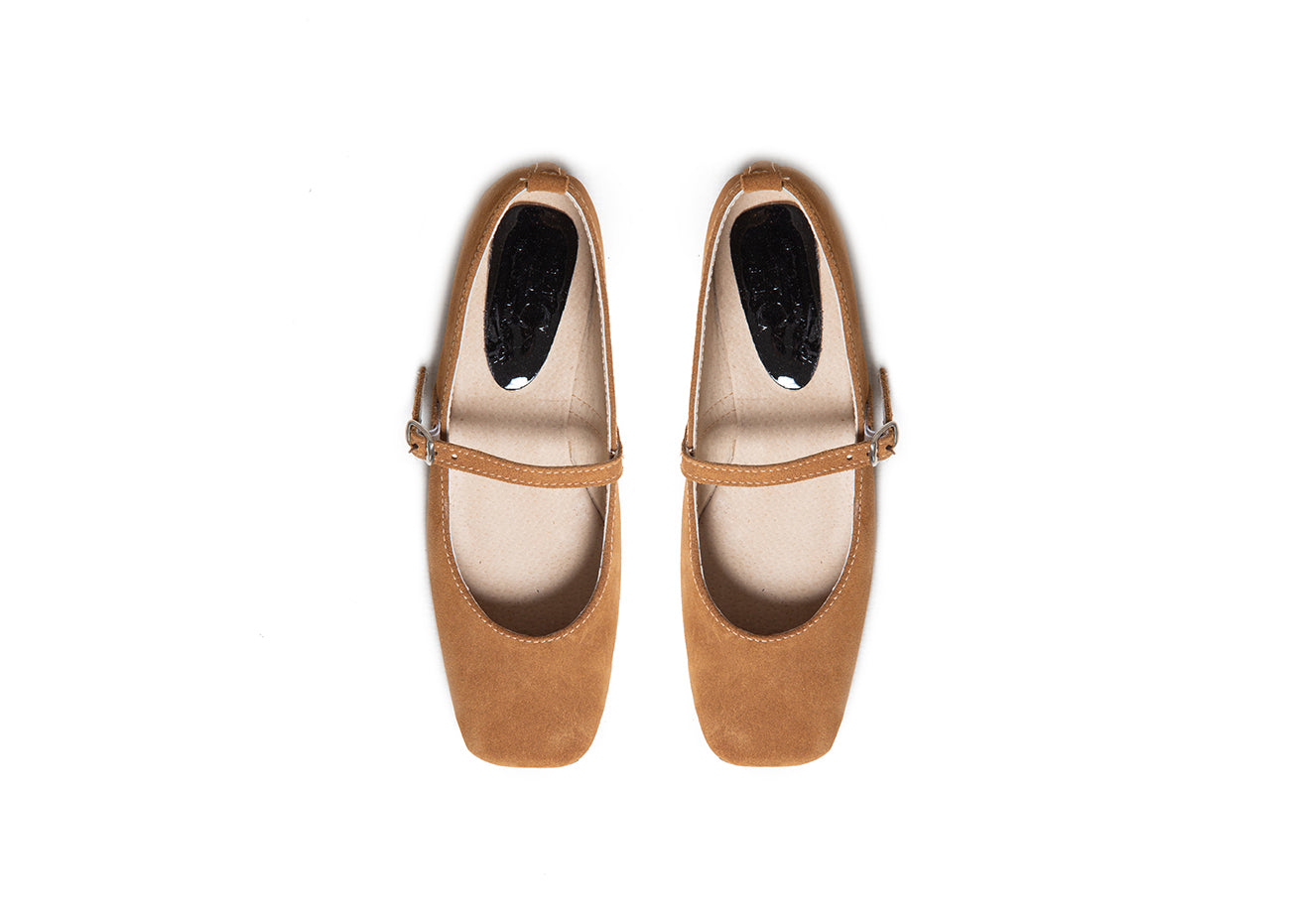 Mary Jane square toe - tan suede leather