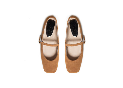 Mary Jane square toe - tan suede leather