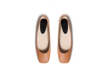 Ballet Flat - square toe, tan leather