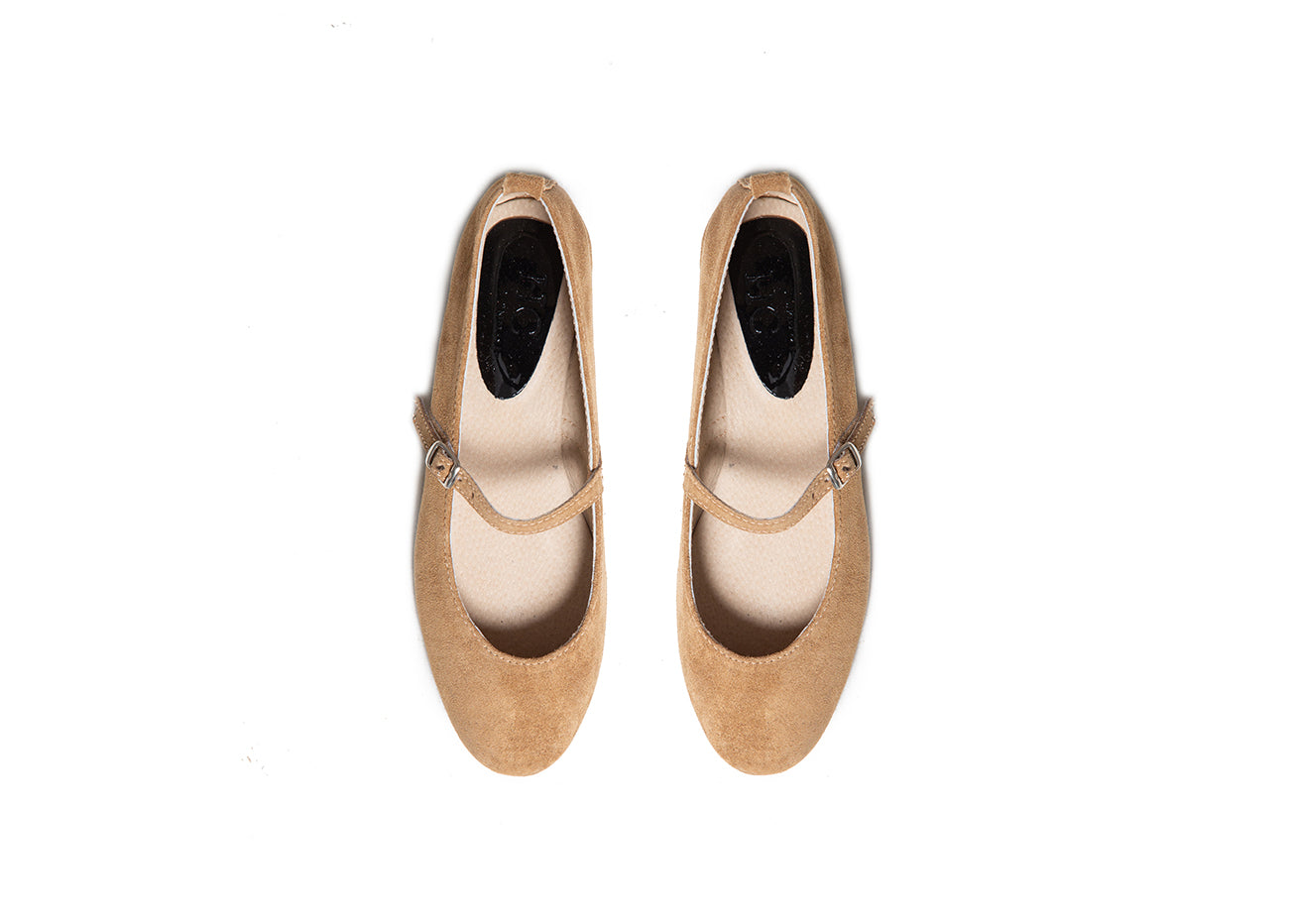 Mary Jane ballet flats - stone suede leather