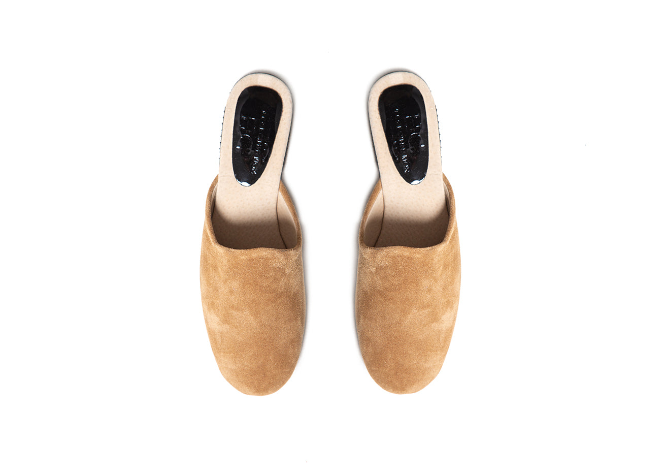 Round mule - stone suede leather