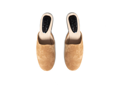 Round mule - stone suede leather