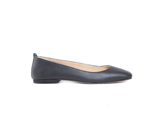 Ballet Flat - square toe, black leather
