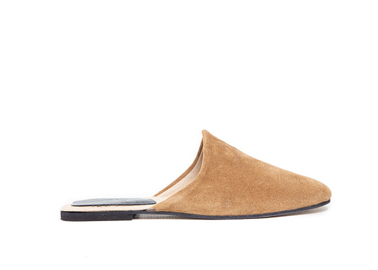 Round mule - stone suede leather