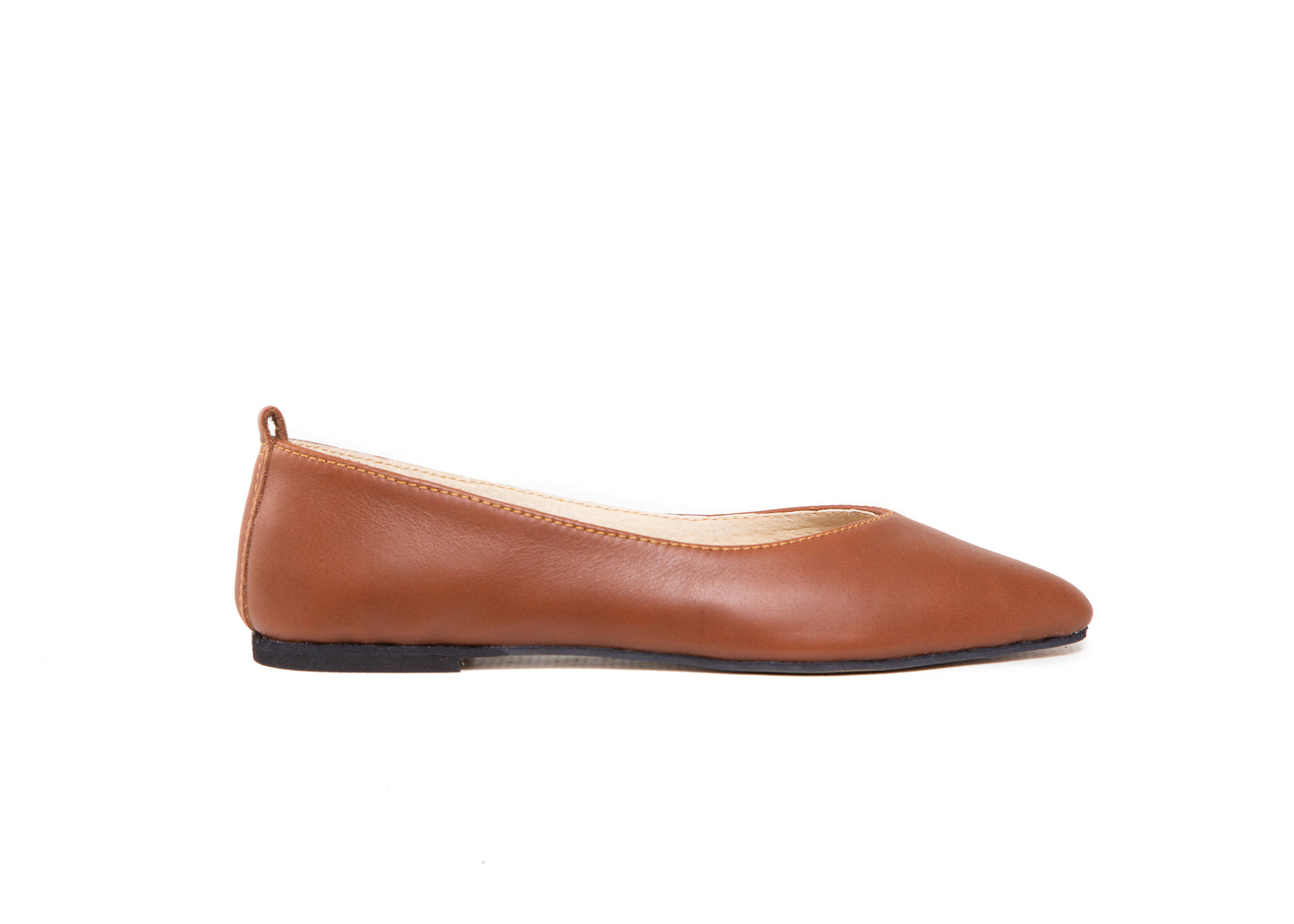 Pointed V Flat - tan leather