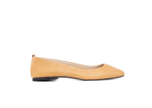 Ballet Flat - square toe, neutral woven leather
