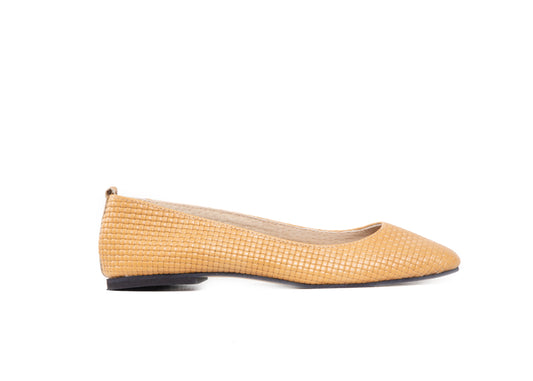 Ballet Flat - square toe, neutral woven leather