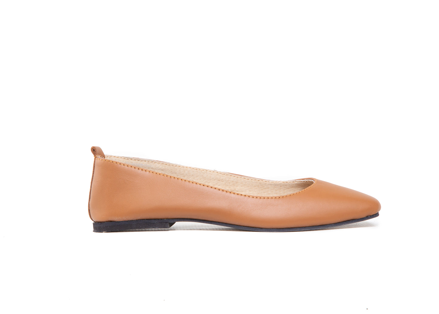 Ballet Flat - square toe, tan leather