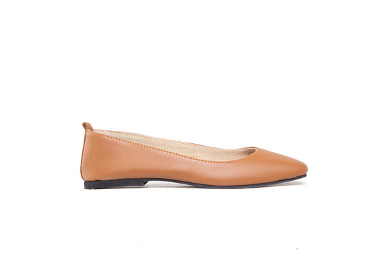 Ballet Flat - square toe, tan leather