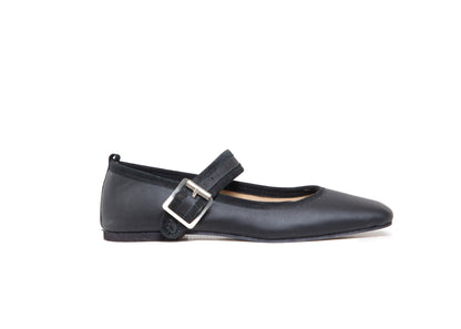 Mary Jane square toe - black leather with suede trim