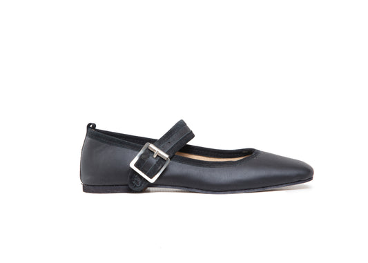Mary Jane square toe - black leather with suede trim