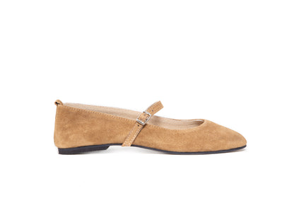 Mary Jane ballet flats - stone suede leather