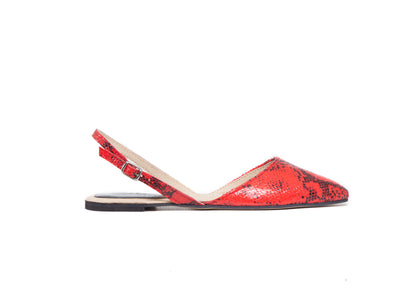 Slingback - red snake print leather