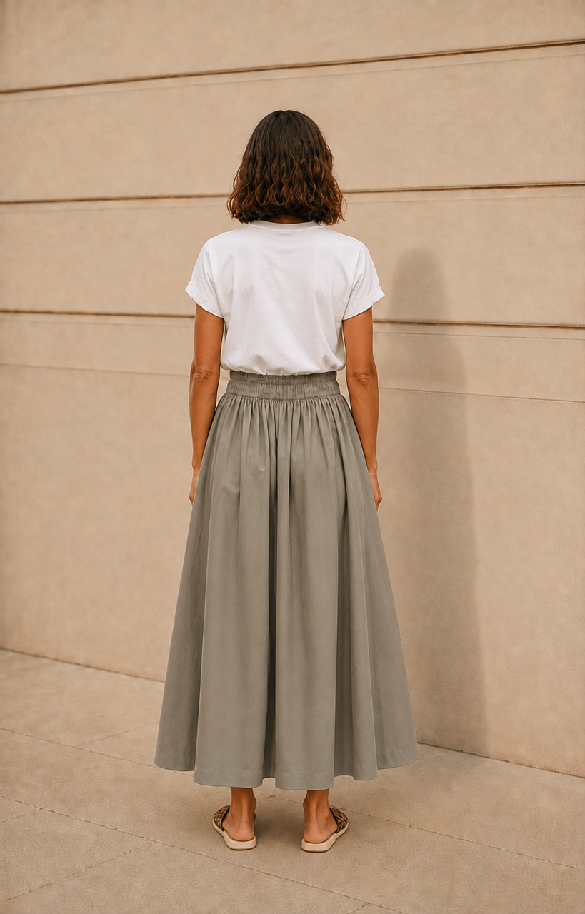 Full midi skirt - light olive cotton