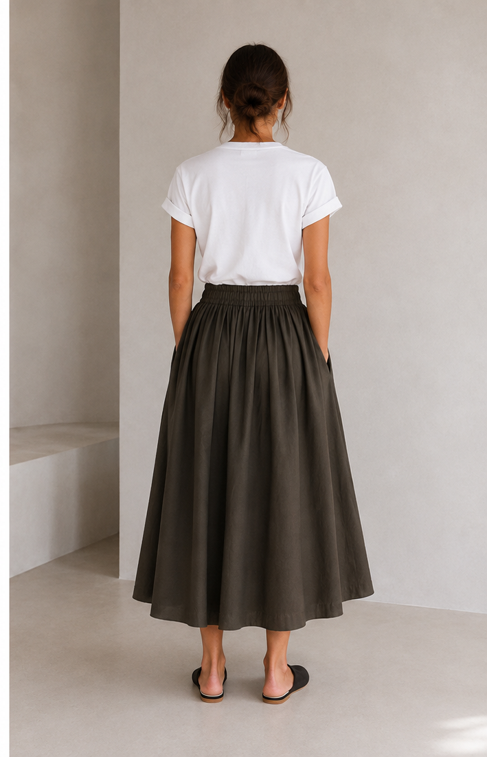 Full midi skirt - olive cotton