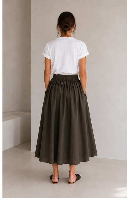 Full midi skirt - olive cotton