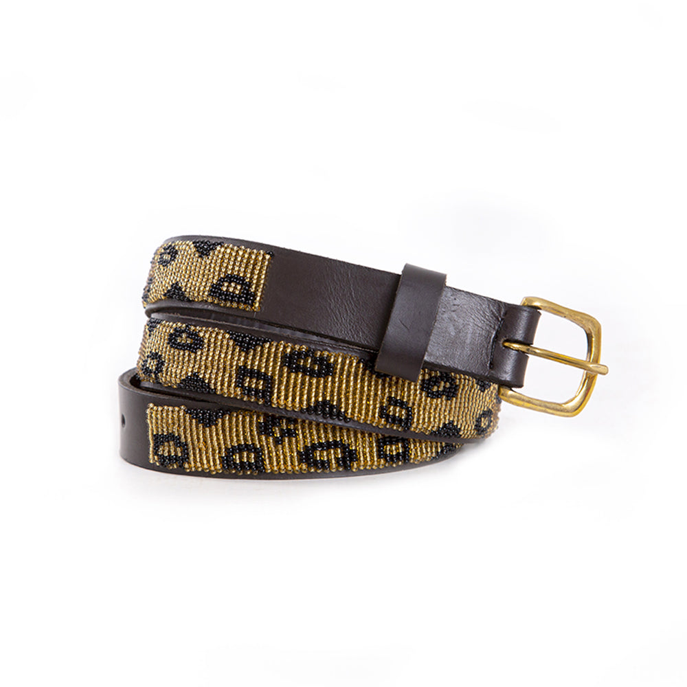 Animal Print Beaded Leather Belt