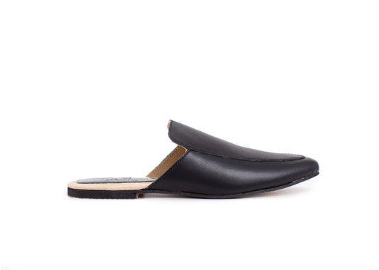 Round mule - black leather