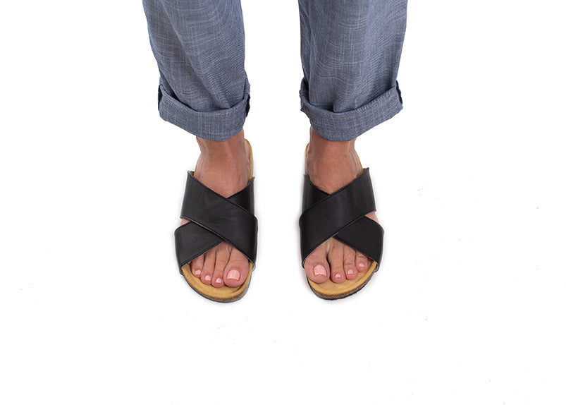 Greta Slides - black leather