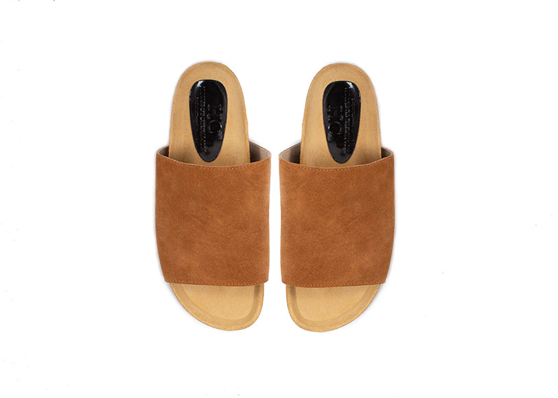 Greta Slides - tan suede