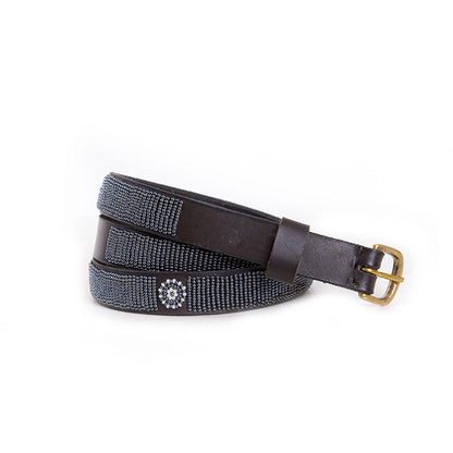 Pewter Beaded Leather Belt